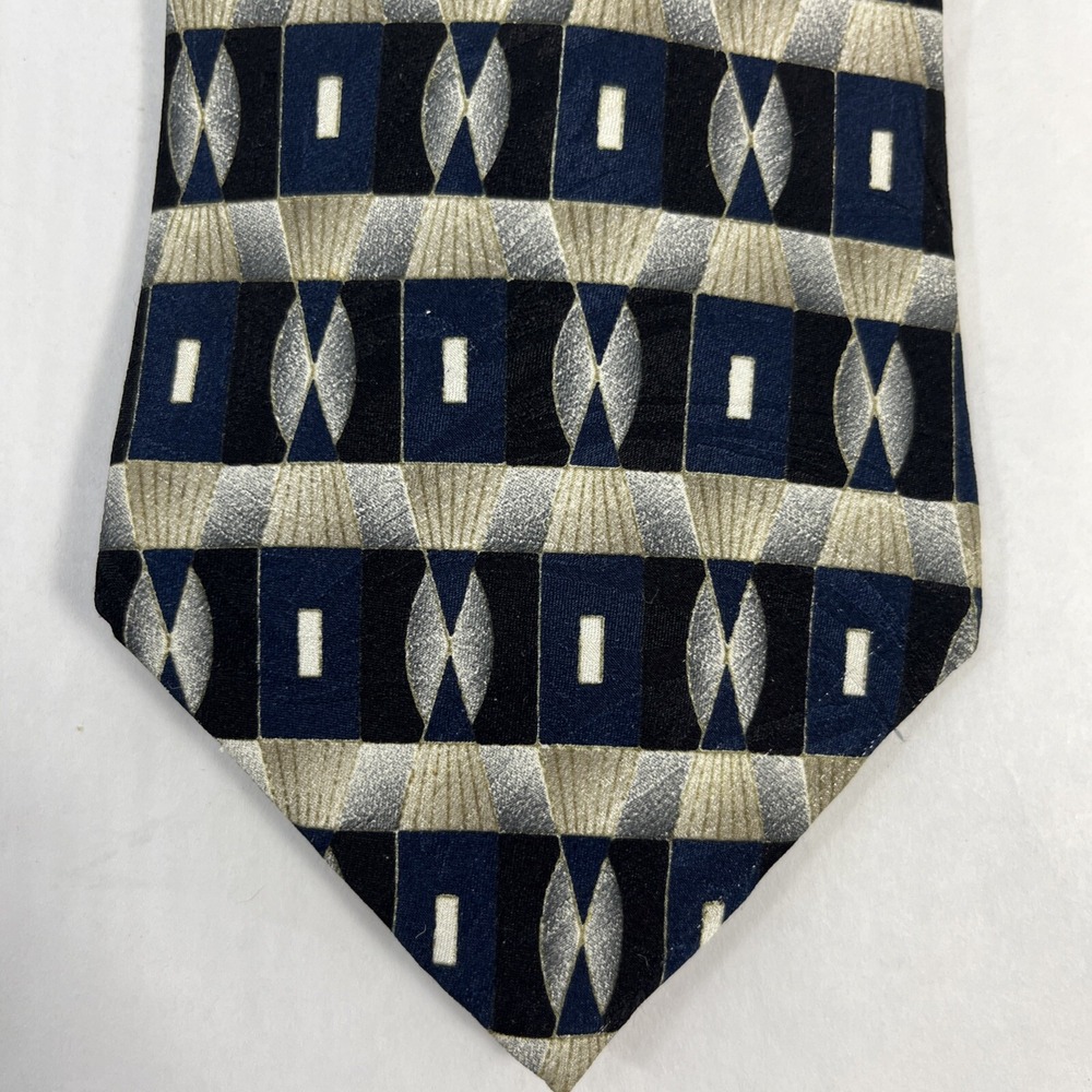Don Loper Beverly Hills Mens Tie 4 in W x L 62in Silk Black‎ Silver White
